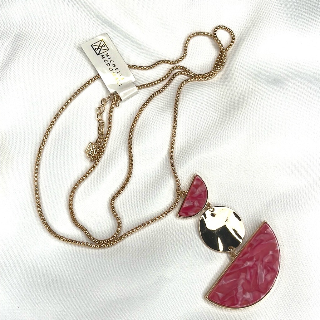 Michelle Mcdowell 18”-21” Nwt Drop Necklace Pink & Gold Fashion Jewelry